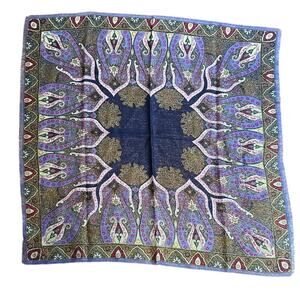 Oscar De La Renta Purple Wool Printed Sparkly Scarf fringe edges 30in Vintage